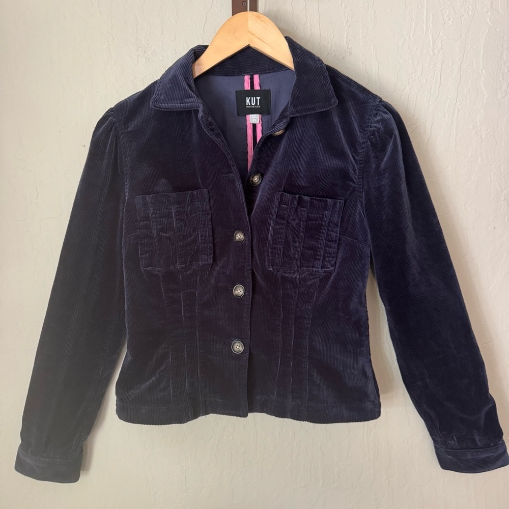 Kut from the Kloth Kyra Stretch Cotton Dark Blue Corduroy Jacket Size XS - Picture 7 of 13